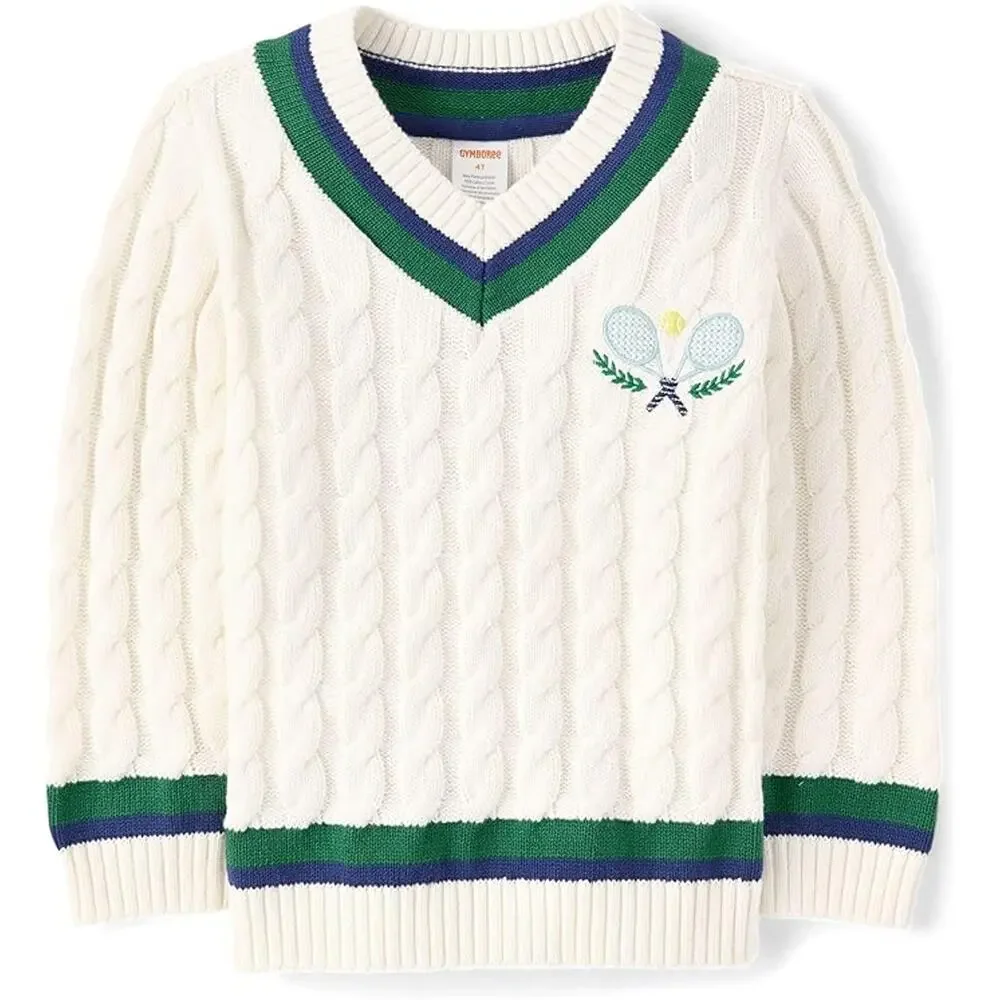 NWT Gymboree Boys and Toddler Long Sleeve V-Neck Pullover Sweater Tennis Polo 8
